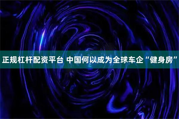 正规杠杆配资平台 中国何以成为全球车企“健身房”